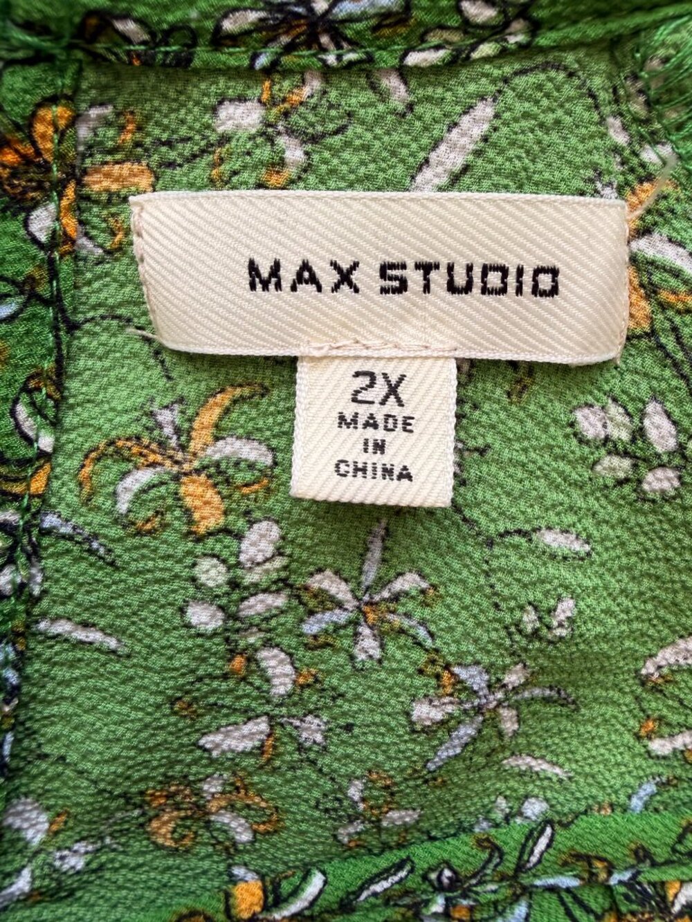 Max Studio Green Floral Ditsy Print Ruffle Yoke Balloon Sleeve Blouse - Picture 9 of 12